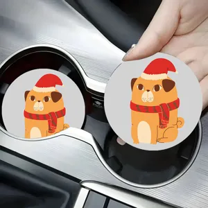 Sottobicchiere per Auto in Pelle Carino Cartone Animato Animale di Natale Stampato Antiscivolo Isolamento Termico Tappetino per Tazza per Decorazione Interni Auto
