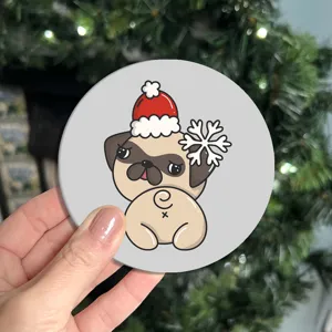 Cute pug Christmas car coaster silicone non-slip cup mat auto interior accessories for drinks