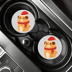Set carini di sottobicchieri auto carlino di Natale, tappetini portabicchieri in pelle.