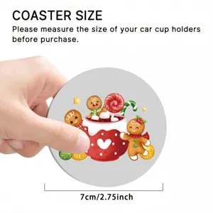 Christmas gingerbread car coaster 7cm cute cup holder mat anti-slip vehicle interior decor