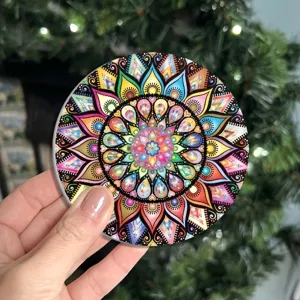 Sottobicchiere rotondo per auto con motivo mandala colorato tappetino assorbente