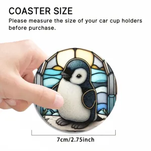 Leuke gebrandsmalde pinguin auto bekertje onderzetter 7cm absorberend keramiek antislip matje