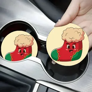 Cute cartoon Christmas stocking car cup coaster, absorbent pad for auto interior