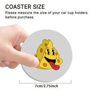 Cute cartoon cheese car cup coaster, 7cm anti-slip round absorbent drink mat for auto interior.