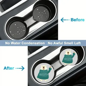 Cute cartoon bear car cup coasters, anti-slip and waterproof silicone pads for auto interior.