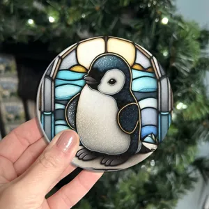 Leuke pinguïn auto beker onderzetter glas in lood stijl antislip interieur decoratieve mat