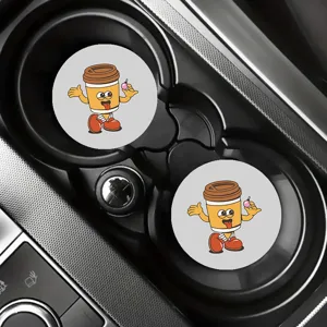 Cute cartoon coffee cup car cup holder coasters non-slip mat for auto interior decoration accessories