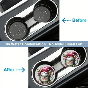 Christmas gnome car cup coaster silicone anti-slip pad for auto interior accessories 2pcs