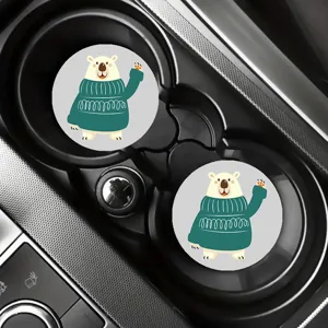 Cute cartoon bear car cup coaster leather anti-slip pad auto interior decor accessory