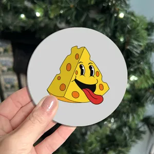 Retro cartoon cheese printed round absorbent drink coaster for coffee, tea, and home desk decor.