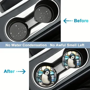 Absorberende auto bekerholder onderzetters met schattig pinguin print antislip decor