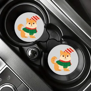 Sottobicchieri per auto con cane cartone animato, tappetini in pelle antiscivolo interni.