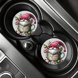 Christmas car cup coaster set, silicone anti-slip pad, cute Santa design detail view.