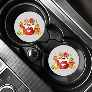 Car Coasters Absorbent Ceramic Cup Holder Inserts Cute Christmas Gingerbread Man Design