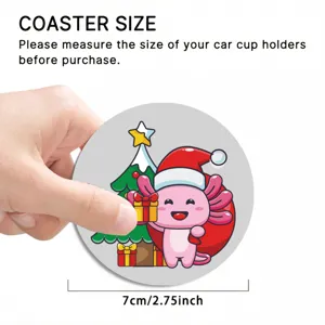 Christmas Axolotl car cup coaster, 7cm cute holiday auto drink holder mat for decor.