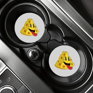 Cute cartoon cheese car cup coasters, anti-slip rubber drink coaster for automotive interior.
