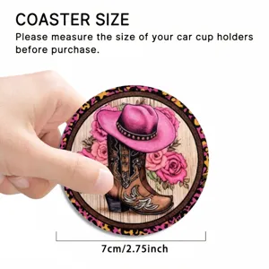 Vista dettagliata del sottobicchiere per auto con cappello da cowboy e stampa leopardata, 7cm.