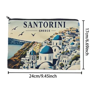 Santorini Greece print cosmetic bag polyester portable makeup pouch travel storage bag 24x17cm