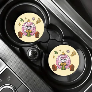 Posavasos para portavasos de coche con bonito diseño gráfico de bola disco rosa.