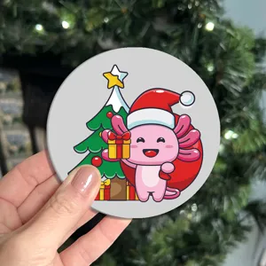 Cute cartoon axolotl Christmas tree leather drink coaster for car table anti-scald cup mat.