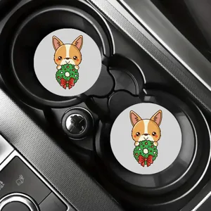 Cute cartoon corgi car cup coasters, non-slip silicone auto cup holder mats, 2pcs set.