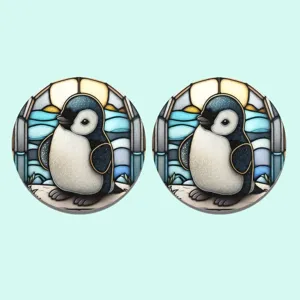 Auto-interieur decoratieve mat met schattige gebrandschilderde pinguïnprint, duurzaam en gemakkelijk.