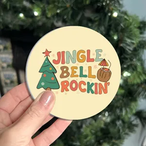 Christmas round coaster with fun festive typography and holiday graphic for winter decor.