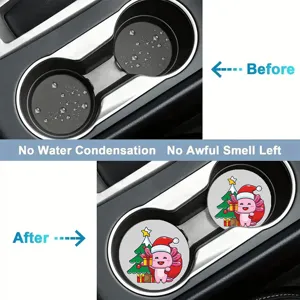 Christmas axolotl car cup holder coasters absorbent anti-slip mats for auto interior decor