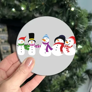 Christmas snowman silicone coaster, cute cartoon holiday drink mat for table and car cup holder.