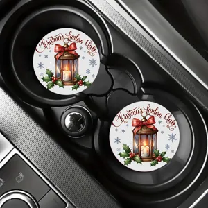 Dessous de verre de voiture avec lanterne de Noël. Tapis de porte-gobelet ronds absorbants.