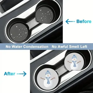 Cute snowman car coasters absorbent non-slip cup holder insert mats for auto interior accessories 2pcs