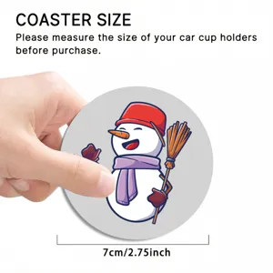 Cute Christmas Snowman Car Cup Coaster 7cm Absorbent Anti-Slip Drink Holder Mat for Auto