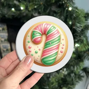 Christmas candy cane cookie pattern round cup mat ceramic coaster home table decor