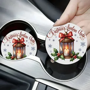 Sous-verres de voiture de Noel absorbants en ceramique pour porte-tasse motif festif lanterne