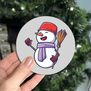 Christmas cartoon snowman round coaster and car cup mat holiday table decoration hot sale