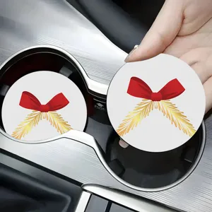 Sous-verres de voiture mignons avec nœud rouge et blé doré, antidérapants pour intérieur.