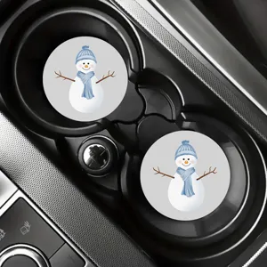Cute snowman car cup coaster non-slip rubber auto cup holder mat interior accessory