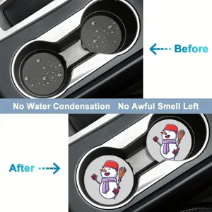 Car cup holder coasters absorbent ceramic pads with cute snowman design for auto interior
