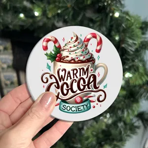 Christmas round silicone coaster heat insulation mat festive hot cocoa cup mat for table car decor
