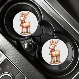 Set di sottobicchieri auto di Natale con simpatico design di renna in legno per porta tazza.