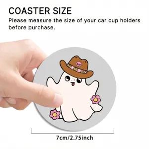 Round car coaster non-slip soft rubber cartoon ghost pattern cup holder mat 7cm detail