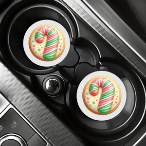 Christmas candy cane car cup coasters set, non-slip absorbent cup holder mats for auto interior.