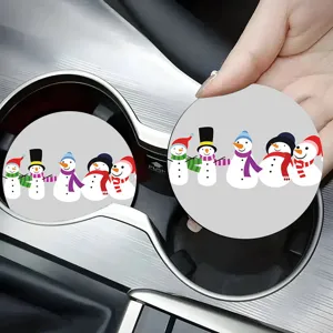 Christmas cartoon snowman silicone car cup holder coaster non-slip mat auto interior decor
