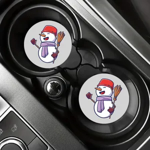 Cute Christmas snowman car cup coasters set, non-slip absorbent cup holder insert mats for auto.
