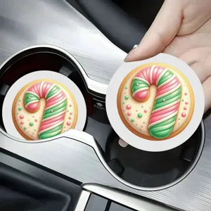 Car cup coaster detail view featuring a festive Christmas candy cane design for interior.