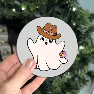 Round car coaster cute ghost cartoon non-slip anti-scald vehicle tea cup mat interior accessory