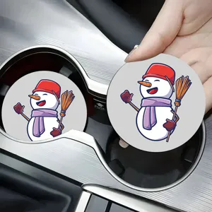 Christmas snowman car coasters absorbent cup holder insert mats holiday auto interior decor