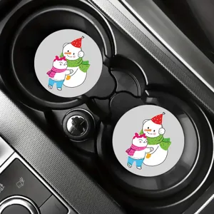 Cute cartoon PVC car coasters for cup holders, anti-slip auto interior cup mat decorations.