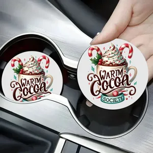 Christmas hot cocoa silicone car coaster, non-slip cup holder mat for holiday auto decor details.