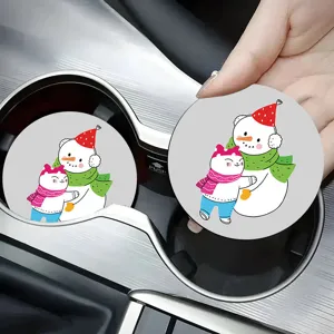Cute cartoon cat snowman car cup coaster, anti-slip PVC auto cup holder insert mat.